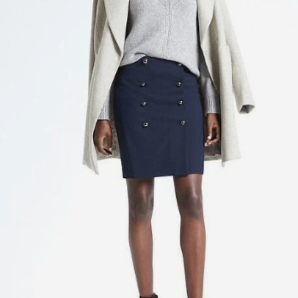 NWT Banana Republic Navy Double-Button Skirt, Sz 2